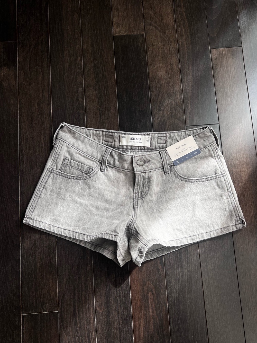 Hollister Women's Grey washed Mini Low rise shorts